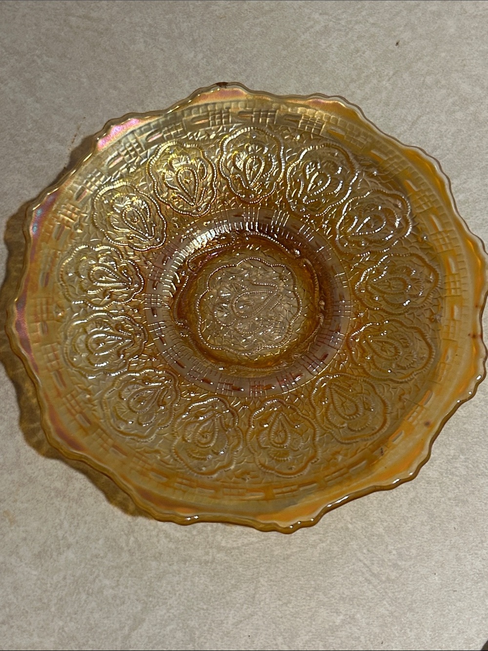 RARE 1911 Fenton Persian Medallion Marigold Carnival Glass Plate 6" Ruffled